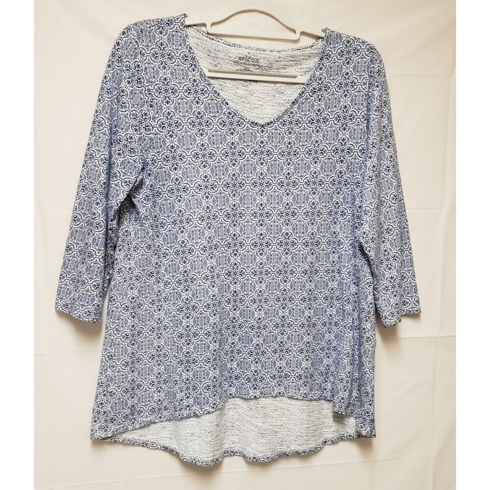 Chicos The Ultimate Tee 3/4 Sleeve Asymmetric Cottage Core Sz L PO Excellent